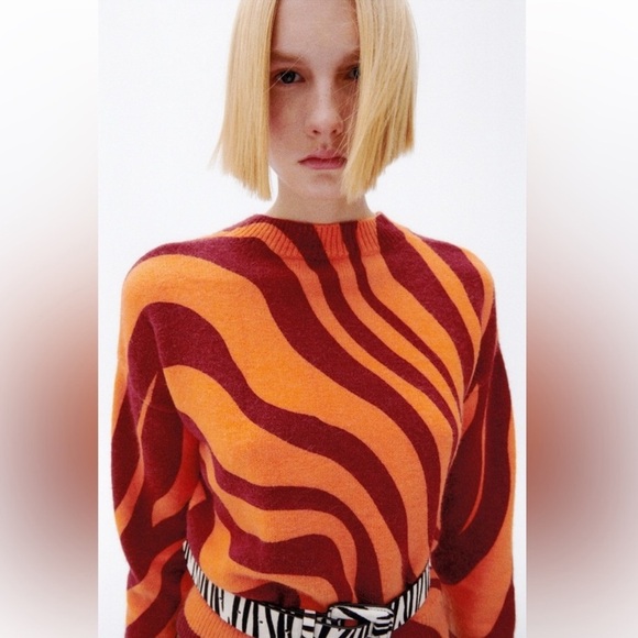 NWT Zara Zebra Striped Jacquard Sweater Size S - Picture 2 of 11
